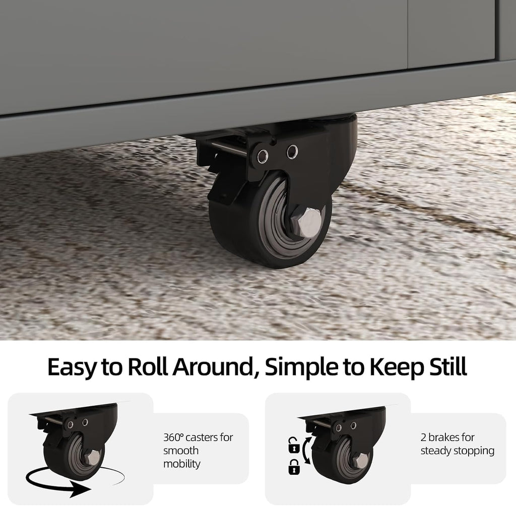 39'' Kitchen Island with Storage, Rolling Kitchen Island on Wheels, Grey