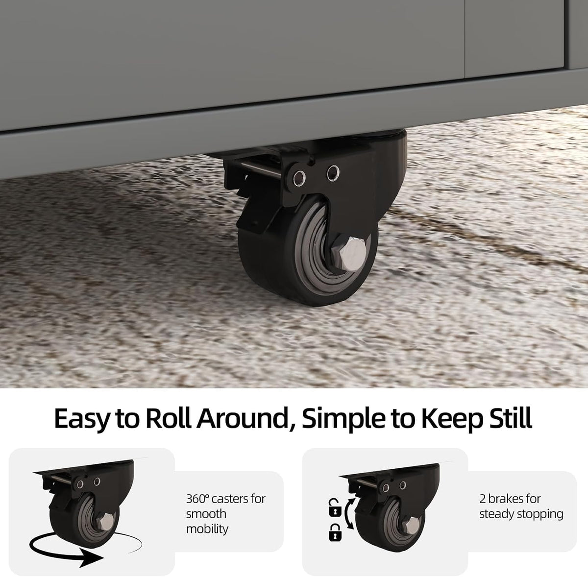 39'' Kitchen Island with Storage, Rolling Kitchen Island on Wheels, Grey