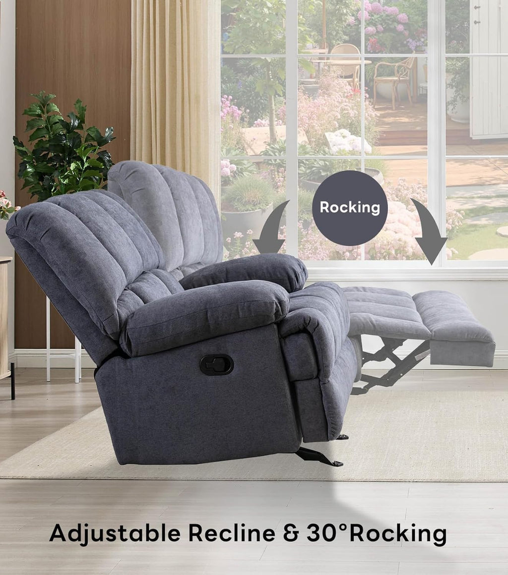 WILLOVE 41" Oversized Rocker Recliner Chair, Rocking Recliners Overstuffed Soft Big Man Manual Recliner, Extra Large Chenille Living Room Chair 350 LBS Capacity, Grey, L