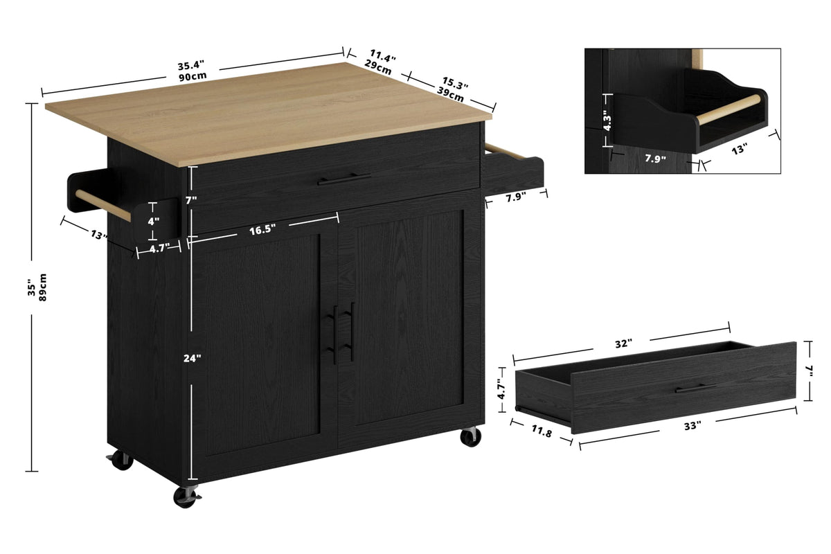 IRONCK Kitchen Island Table on Wheels with Drop Leaf, 47.25" Wide White