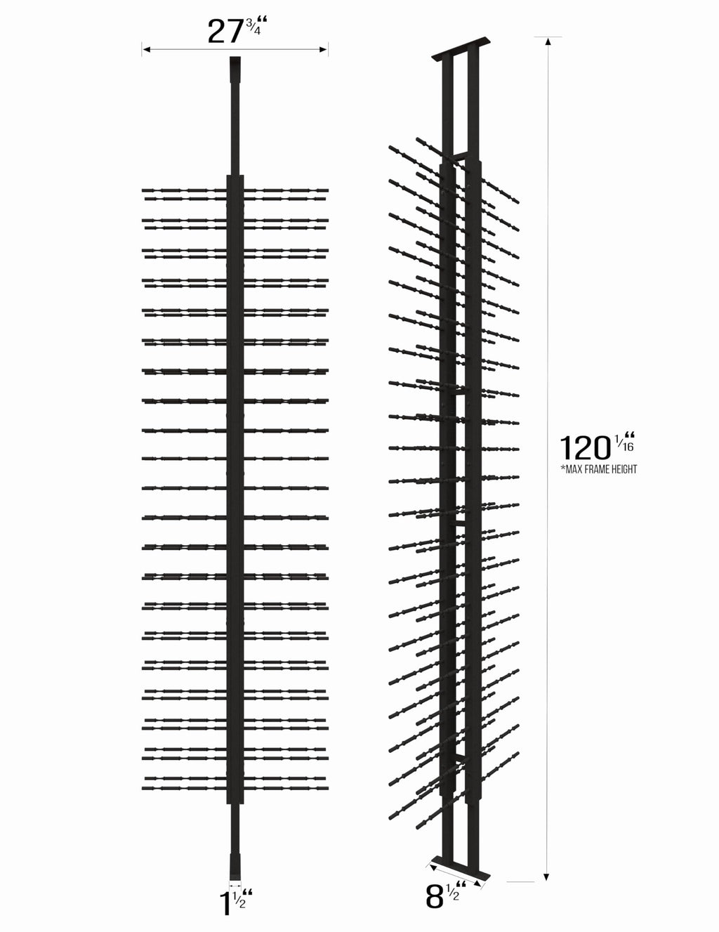 Ultra Wine Racks Floor-to-Ceiling Mount Display (1 Side, Double Deep, Black, Holds 42 Wine Bottles) - Modern Metal Wine Storage for Wine Cellars, Home Bars, Kitchens, and Dining Rooms