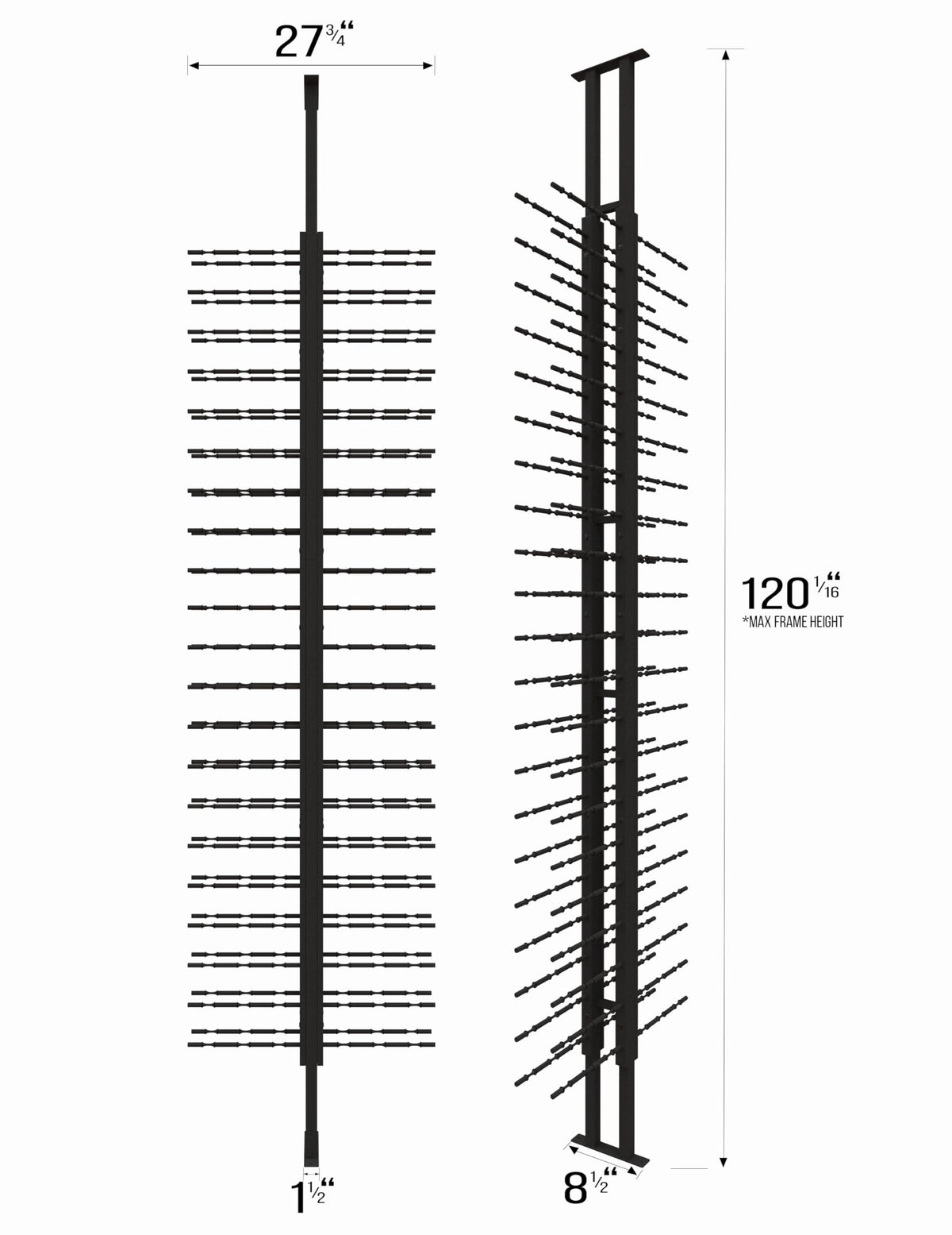 Ultra Wine Racks Floor-to-Ceiling Mount Display (1 Side, Double Deep, Black, Holds 42 Wine Bottles) - Modern Metal Wine Storage for Wine Cellars, Home Bars, Kitchens, and Dining Rooms