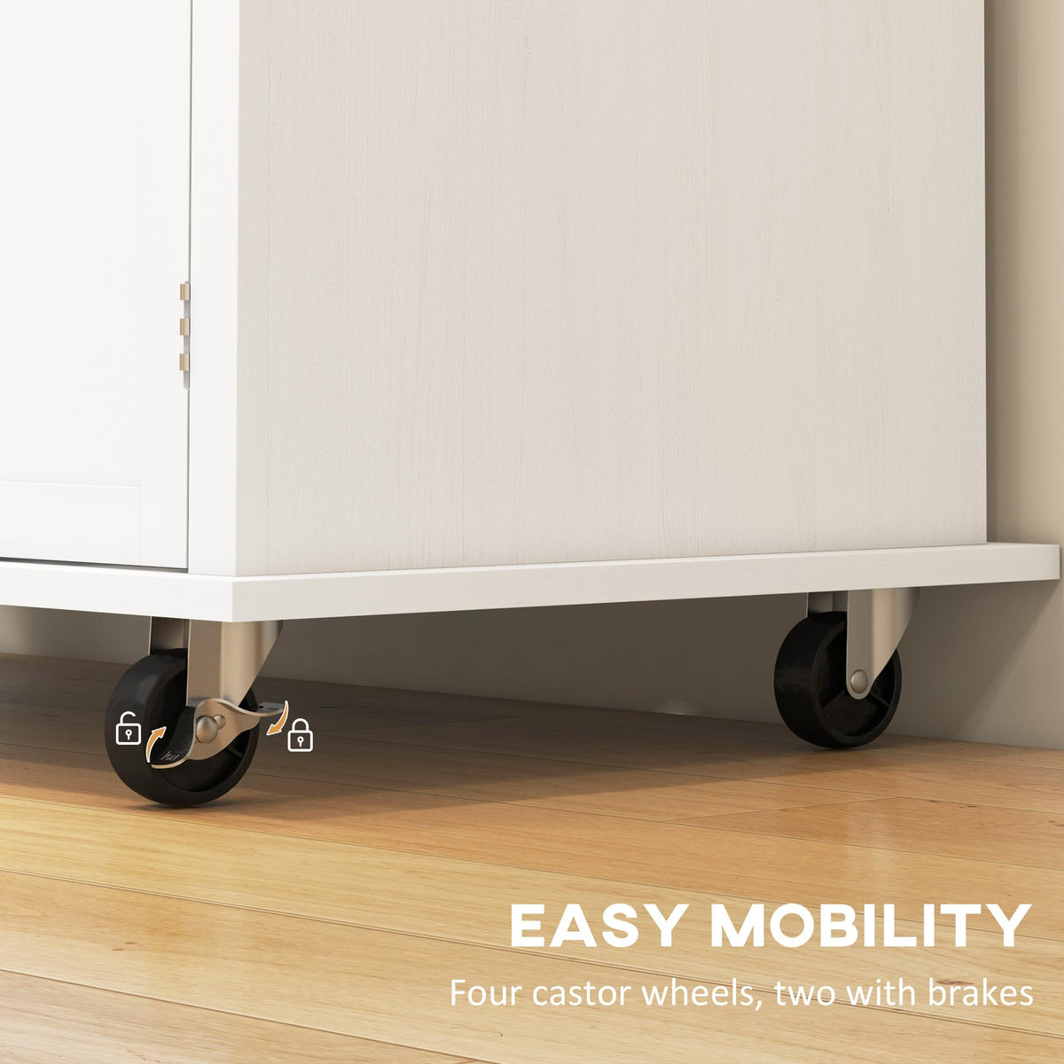HOMCOM Kitchen Island Cart on Wheels with Solid Wood Top, 44" Cream White
