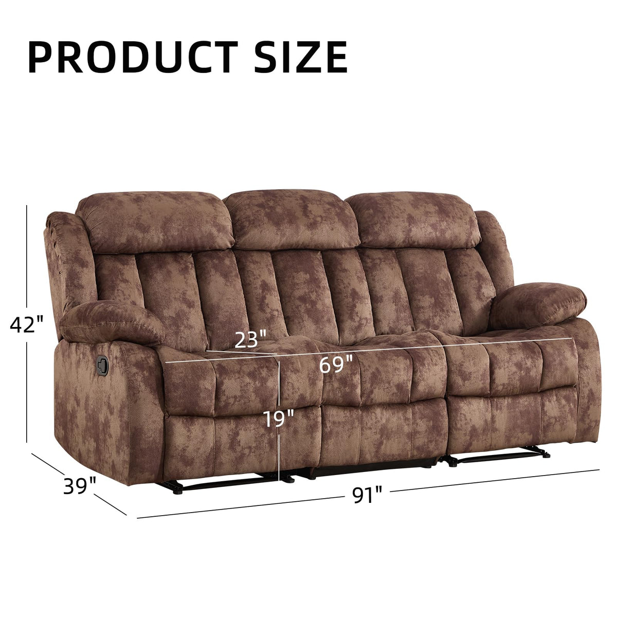 INZOY Manual Recliner Chair with Padded Armrest, Wall-Hugger Single Sofa Recliners with Overstuffed Back, Classical Fabric Reclining Chairs for Living Room Theater Seating, Brown