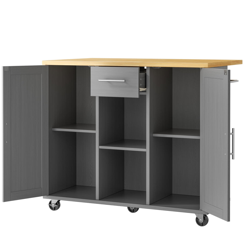 JY QAQA 42" Rolling Kitchen Island Cart with Storage, Drop Leaf Countertop, Drawers & Towel Rack, Mobile Kitchen Table on Wheels for Kitchen Dining Room, White
