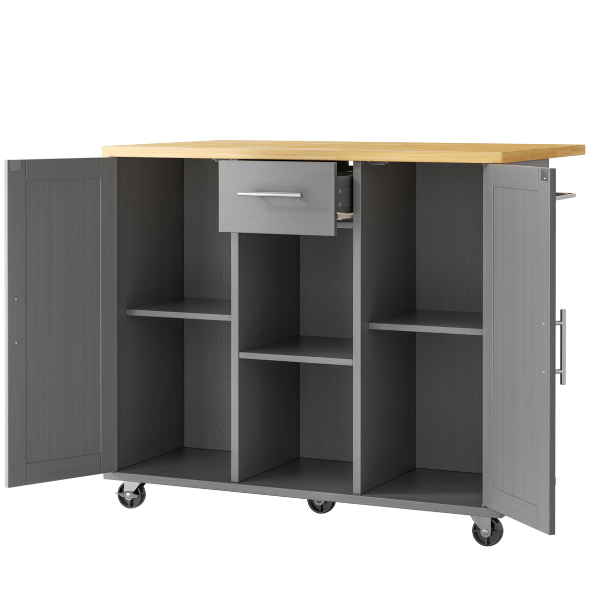 JY QAQA 42" Rolling Kitchen Island Cart with Storage, Drop Leaf Countertop, Drawers & Towel Rack, Mobile Kitchen Table on Wheels for Kitchen Dining Room, White