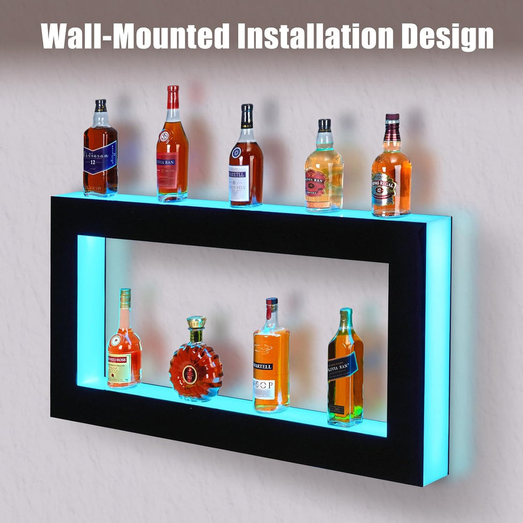 48'' Acrylic LED Liquor Display Cabinet, WallâMounted Wine Bottle Rack