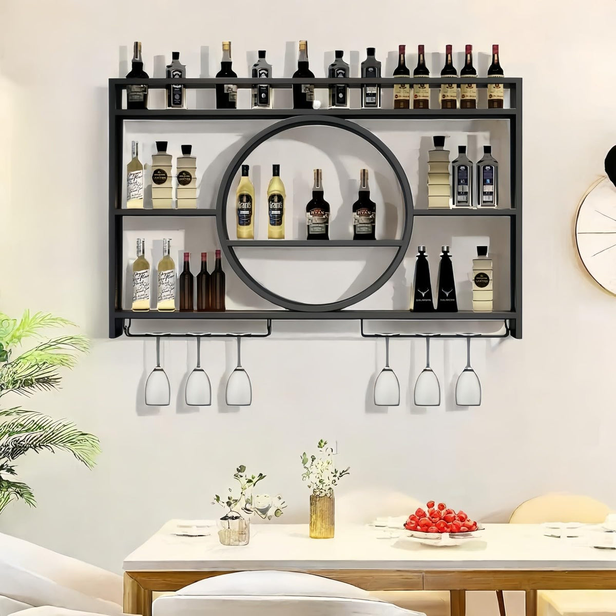 39" Upgrade Metal Wall Mounted Wine Rack, 3-Tier Large Capacity Hanging Bar Shelf, Modern Liquor Wall Shelves for Home & Dining, Gold