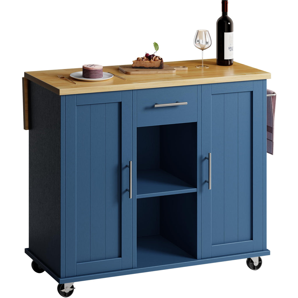 SUNLEI Rolling Kitchen Island Cart with Wheels, Island Table for Kitchen, Farmhouse Kitchen Cart with Drop Leaf & Towel Rack & Drawer, Kitchen Islands Table with Storage Cabinet, Grey