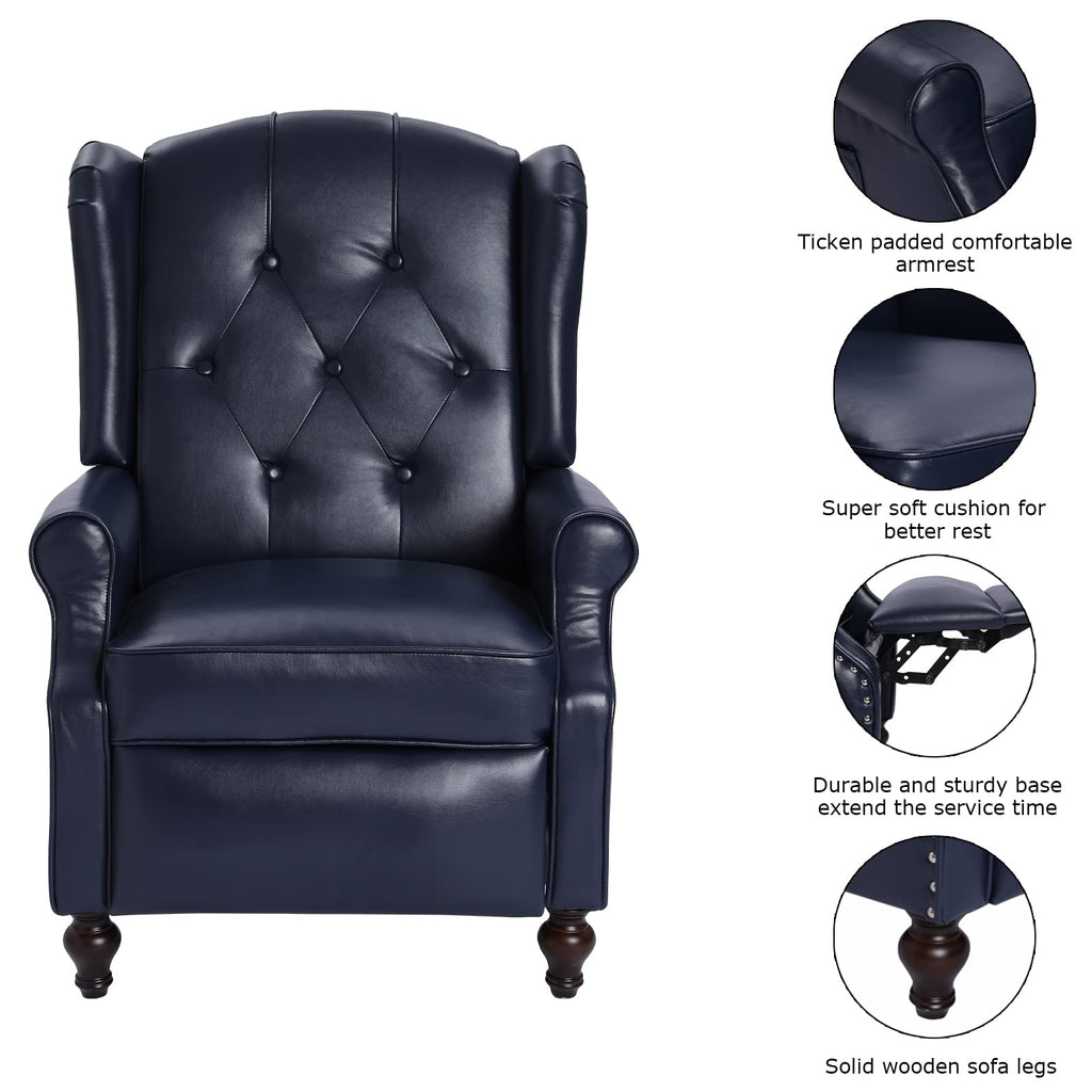 Wingback Recliner Chair - Tufted Arm Chair Recliner - Fabric Push Back Single Sofa for Living Room Adjustable Backrest (Blue Floral)