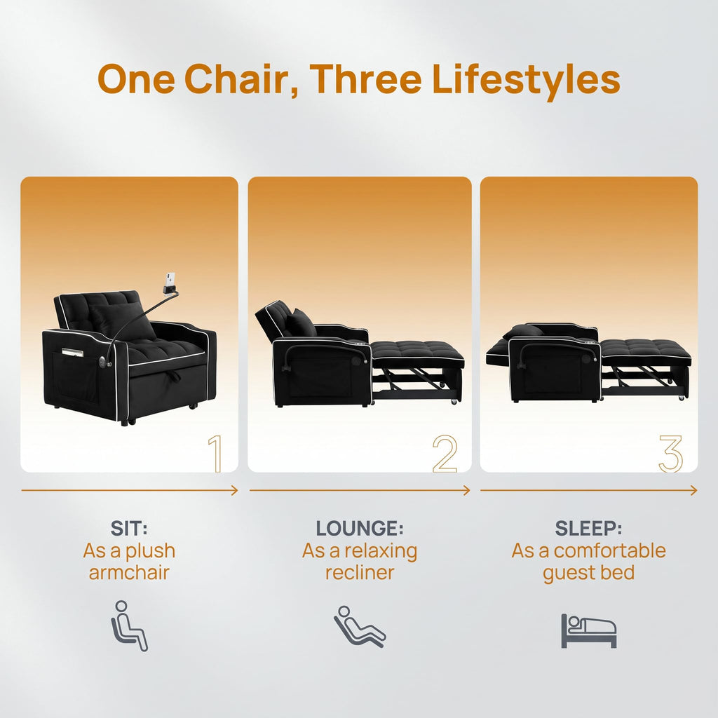 NicBex Sleeper Sofa Chair Bed with USB Port & Cup Holder &Side Table, Beige