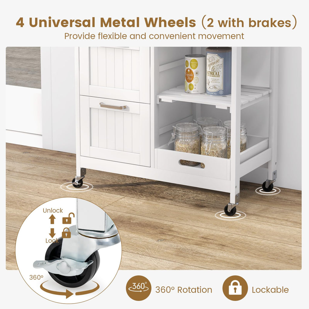GOFLAME Kitchen Island Cart on Wheels with Storage, Versatile Rolling Cart with Wood Countertop, 3 Drawers, Removable Tray & Lockable Casters, Mobile Serving Trolley for Kitchen, Dining Room, Black