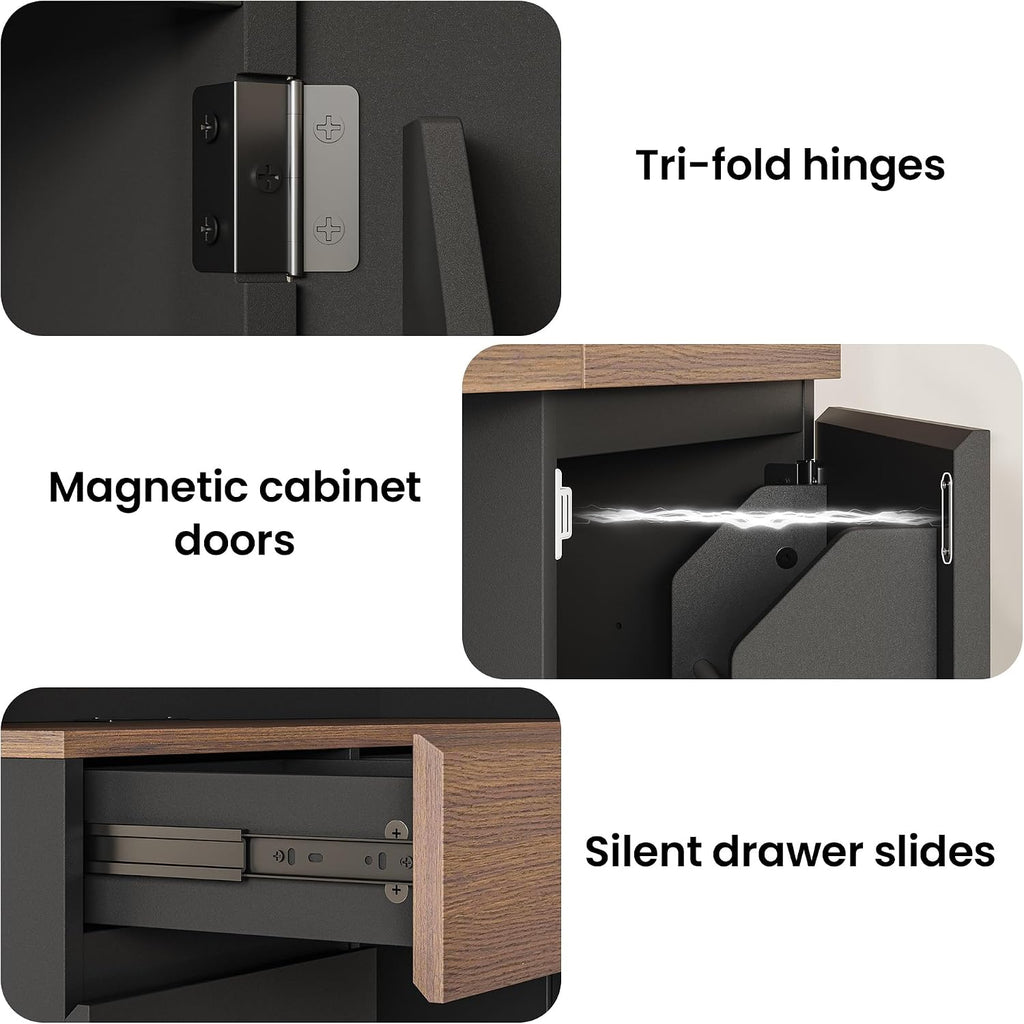 ModernMate 71" Wine Bar Cabinet with LED Lights, Modern Kitchen Pantry Hutch Cabinet with Storage, Black Home Coffee Bar with 3 Drawers, Wine Rack, Glass Holders for Dining Room, Kitchen