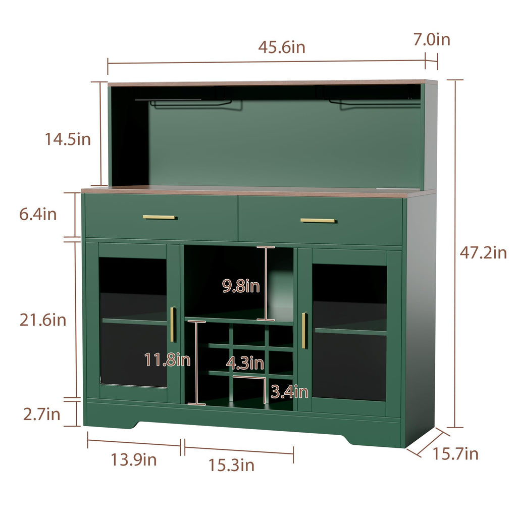 Wine Bar Cabinet with LED Lights, Liquor Cabinet for Home, Coffee Bar Cabinet with Wine Rack and Glass Holder, Black Home Bar Cabinets, Kitchen Buffet Sideboard for Living Room, Dining Room