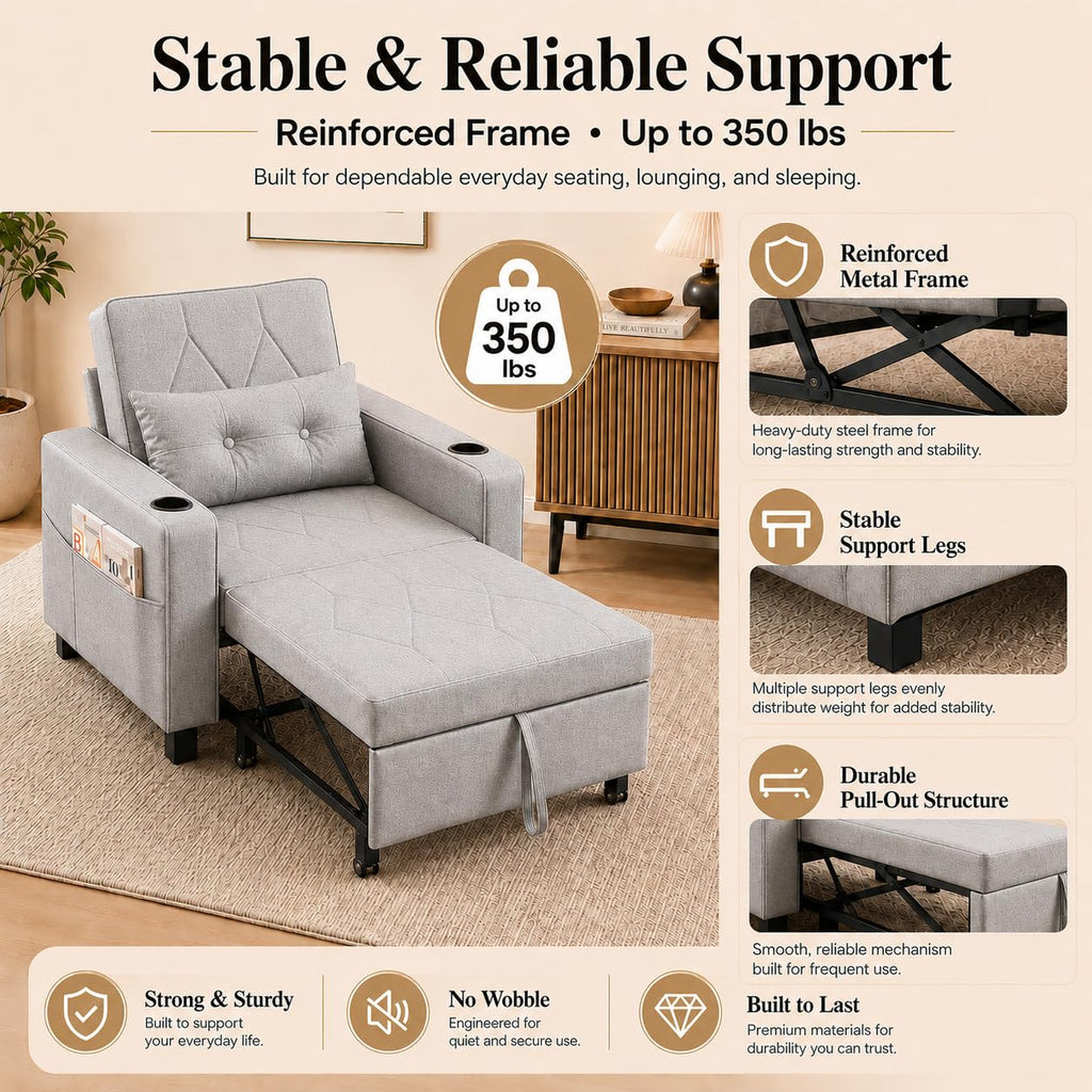 AILEEKISS Sleeper Chair Bed, 3-in-1 Convertible Pull Out Sofa, Faux Leather