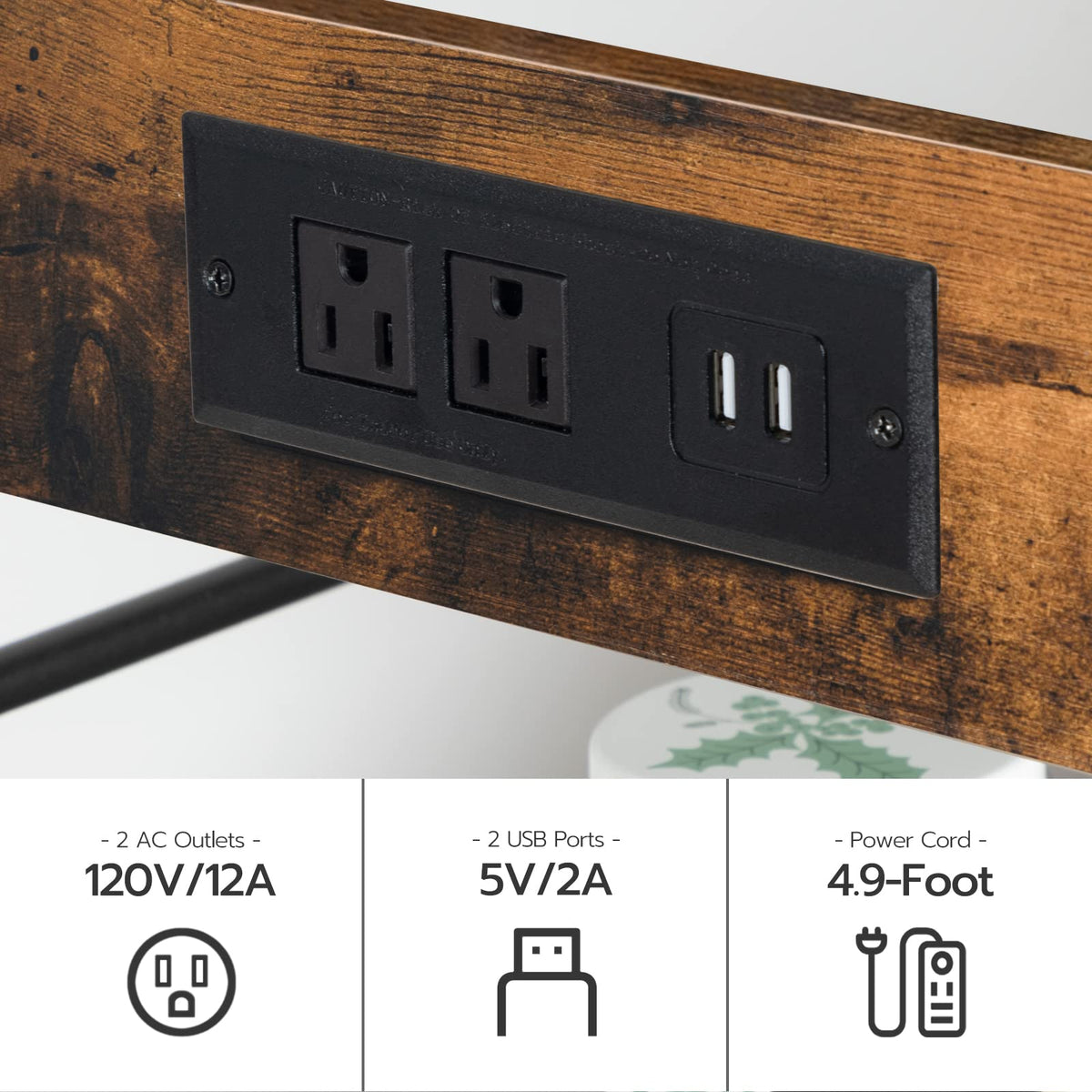 HOOBRO Kitchen Island with Storage, Kitchen Island Table with Power Outlet, 47.2" L 3 Tier Kitchen Counter and Microwave Stand, for Home, Kitchen and Dining Room, Rustic Brown and Black BF120UZD01