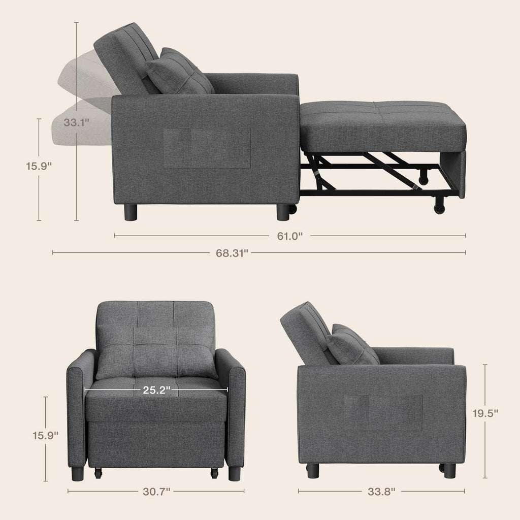 Aiho 3-in-1 Sleeper Chair Bed Convertible Sofa, Dark Gray
