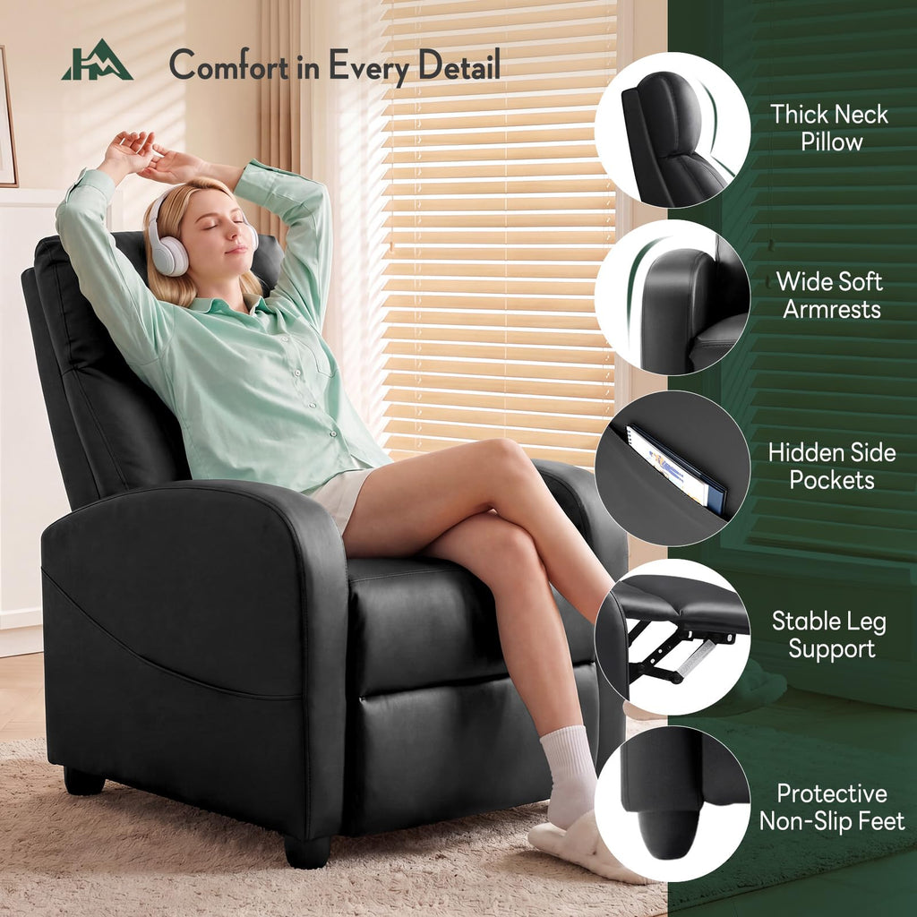 Massage Recliner Chair, Recliner Sofa Fabric for Adults, Recliners Home Theater Seating with Lumbar Support, Reclining Sofa Chair for Living Room, Ink