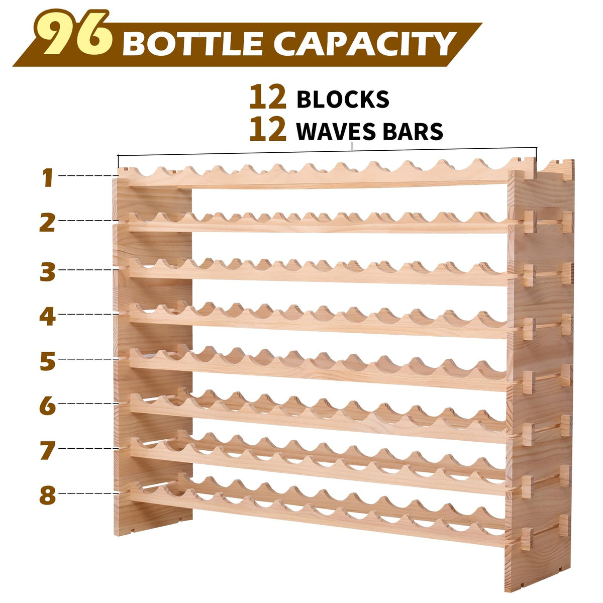 Wood Stackable Storage Modular Wine Rack Cabinet 120 Bottle freestanding Floor Wine Bottle Holder Display Shelves