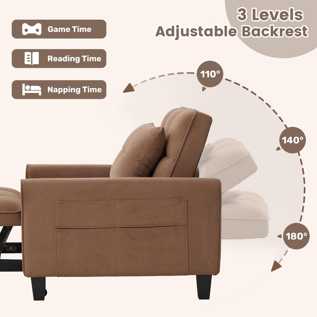 Convertible Sleeper Chair, 3 in 1 Sleeper Chair Bed Pull Out Sofa Bed Chairs, Single Sofa with Adjustable Backrest for Adults Reading Living Room, Bedroom, Black