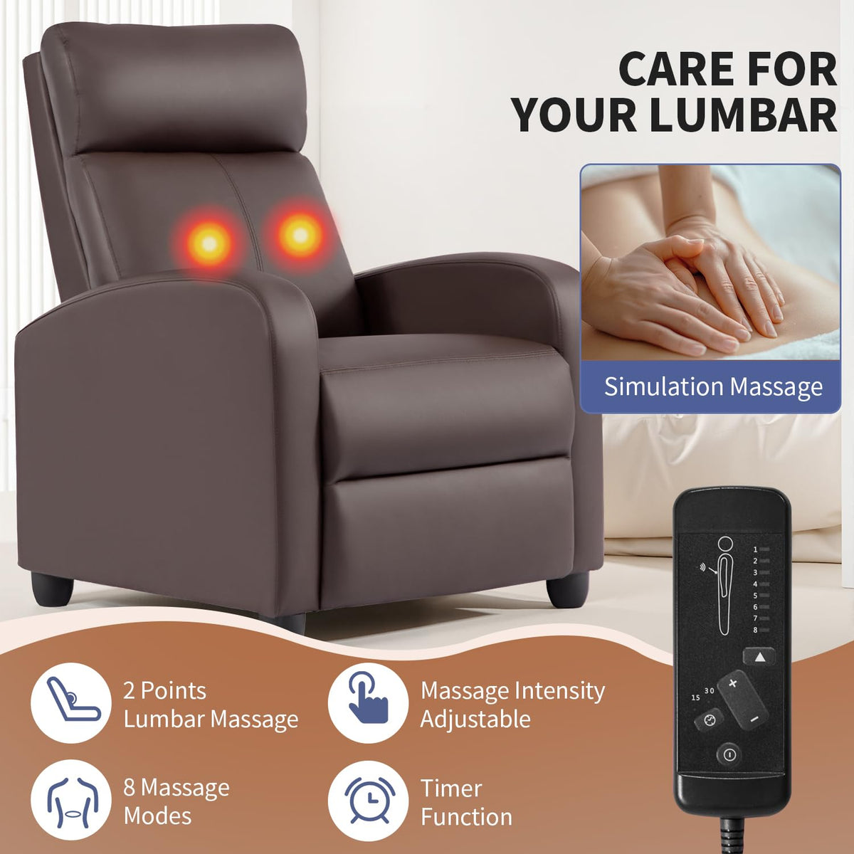 BestMassage Recliner Chair No Massage Function | Leather Black