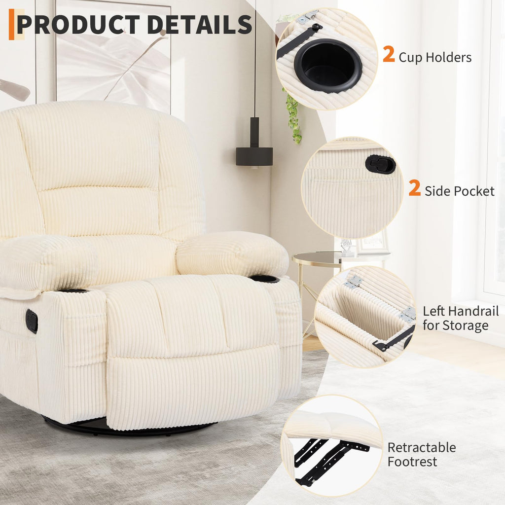 Garvee Oversized Recliner Chair,Extra Wide 360Â° Swivel Rocker Massage Heat