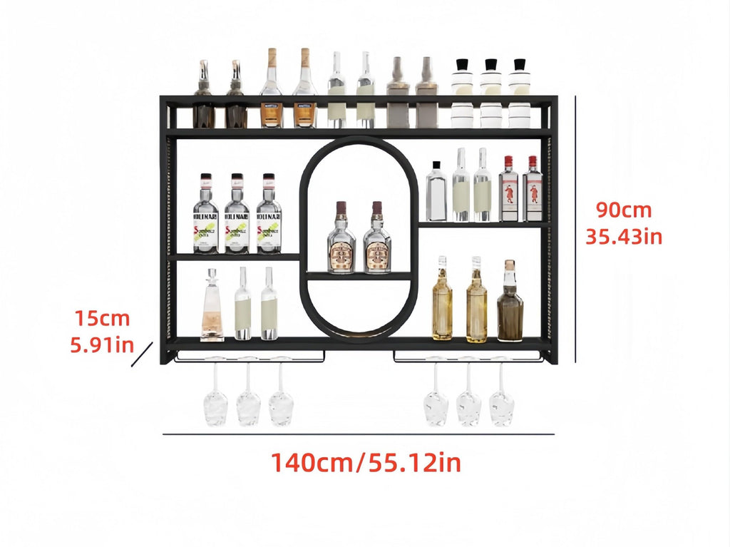 39" Upgrade Metal Wall Mounted Wine Rack, 3-Tier Large Capacity Hanging Bar Shelf, Modern Liquor Wall Shelves for Home & Dining, Gold