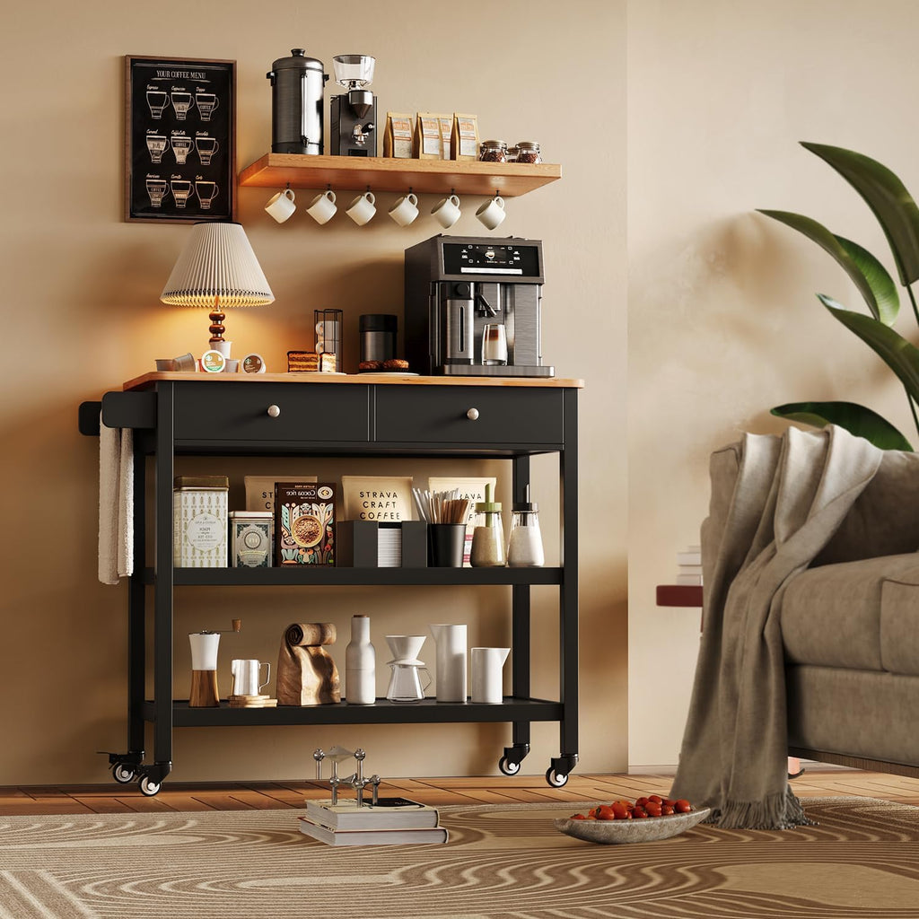 Gizoon Kitchen Island Cart with Storage and 40ââ Wooden Top, Black