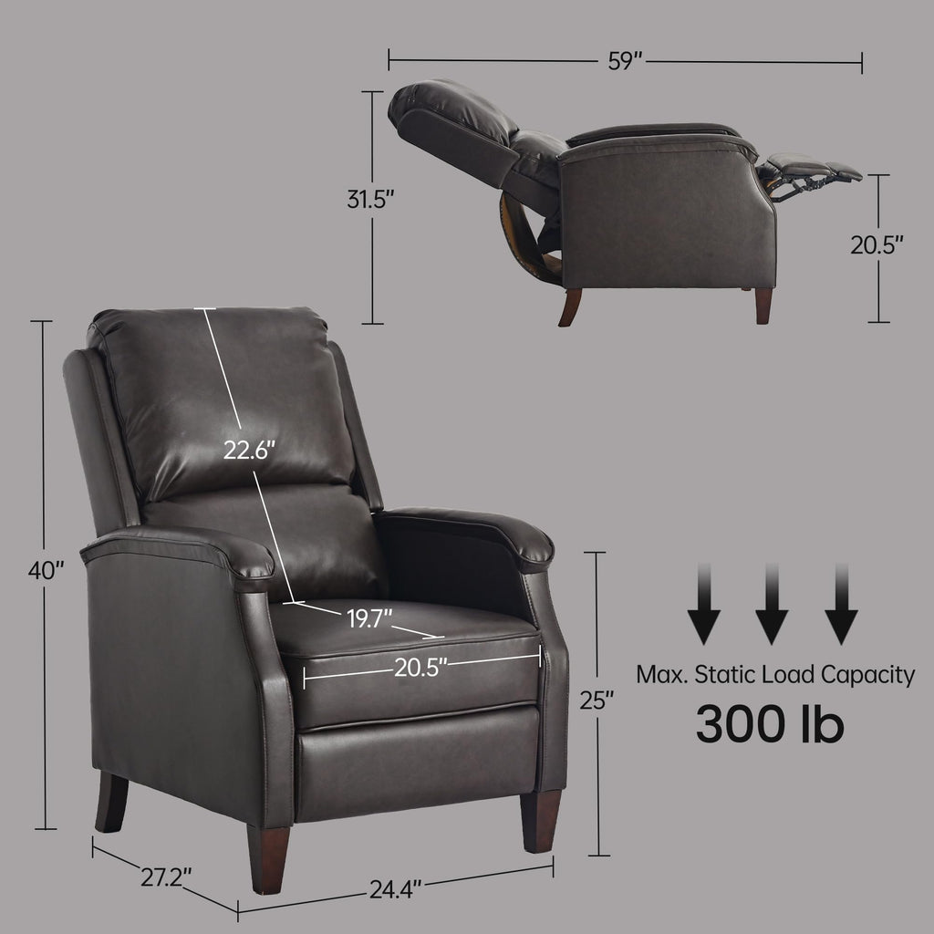 VKNOW Recliner Chair, Fabric Recliner with Adjustable Back, Brown