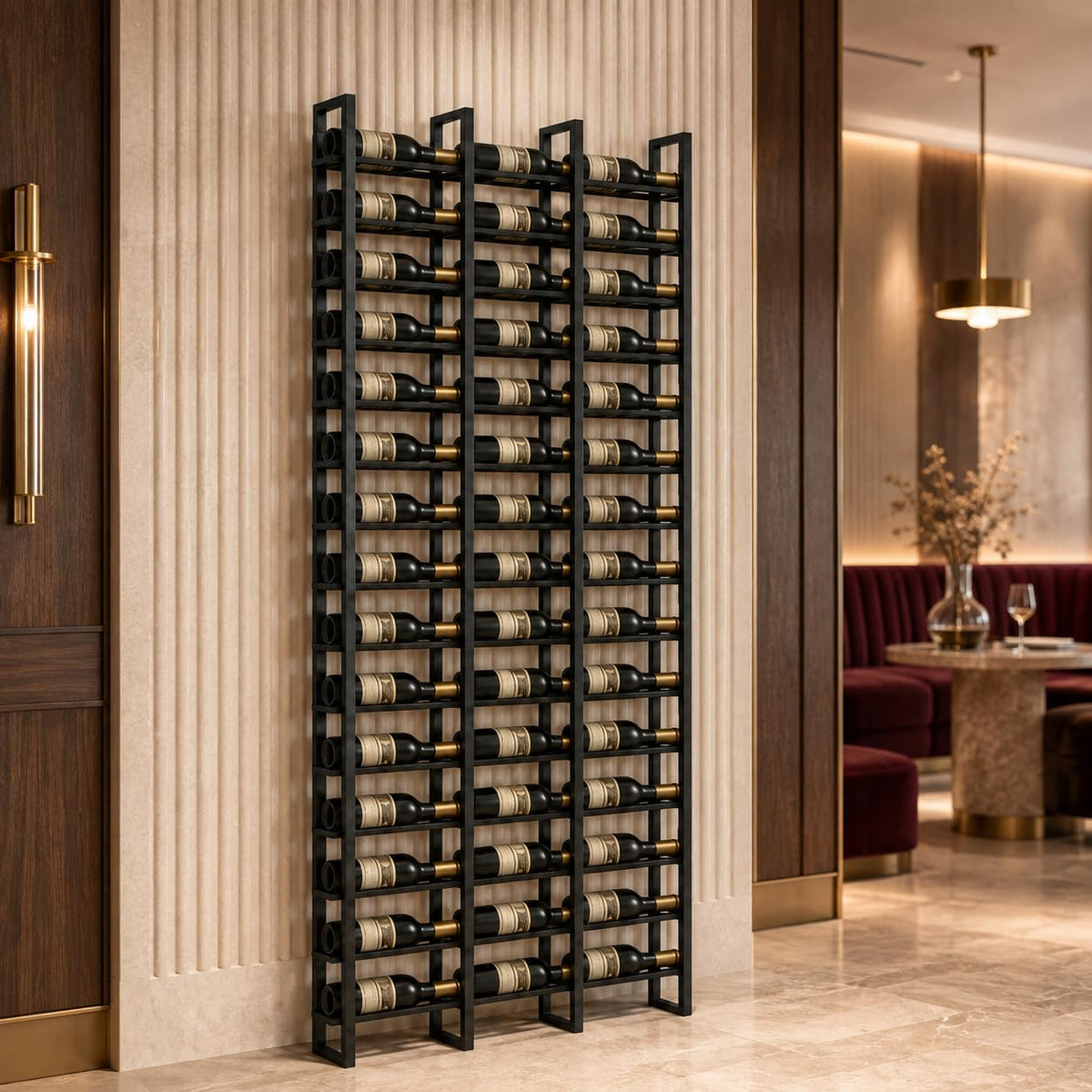 Large Wall Mounted Wine Rack, (Gold, 3 Cols (48 Bottles))