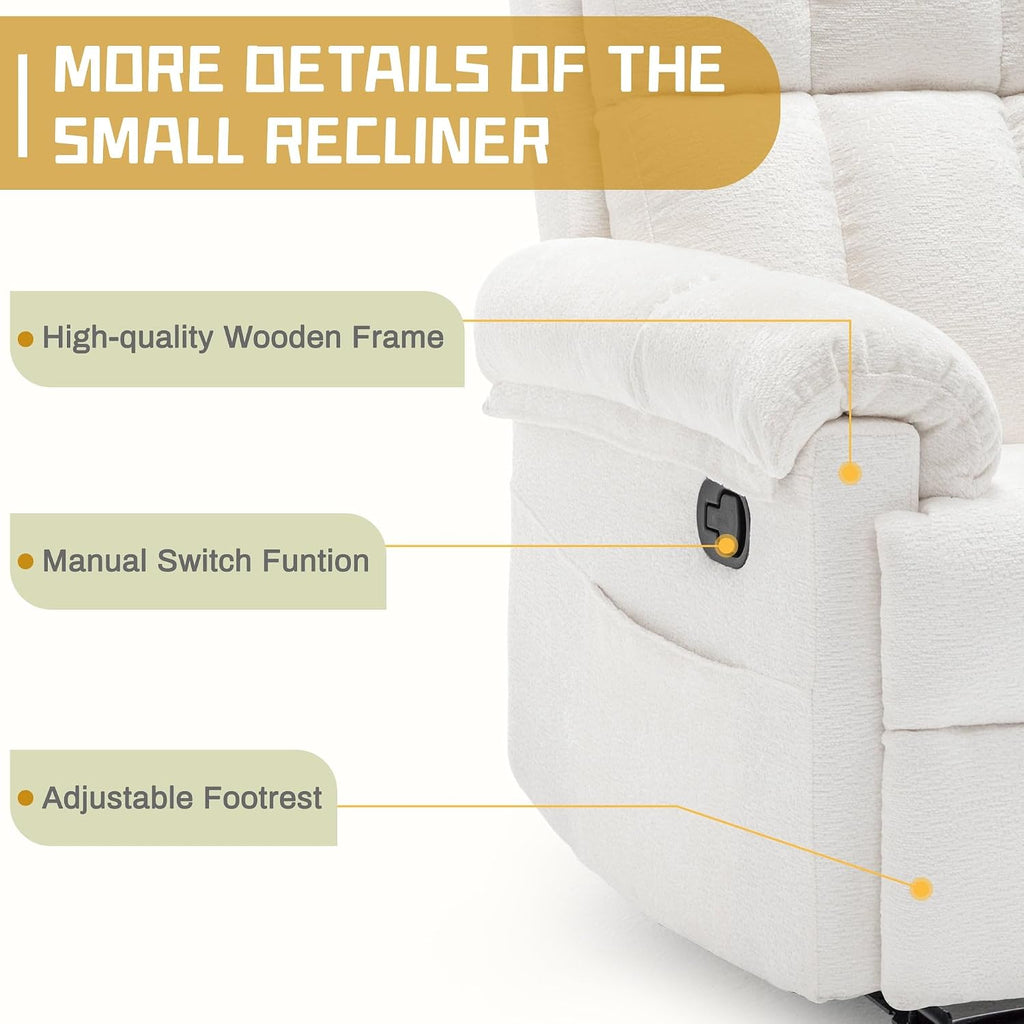 Korser Recliner Chair, Living Room Recliner Chairs for Adults, Small Recliners for Small Spaces, Upholstered Manual Recliner with Side Pockets, Comfy Nursery Chair for Living Room, Chenille, Beige