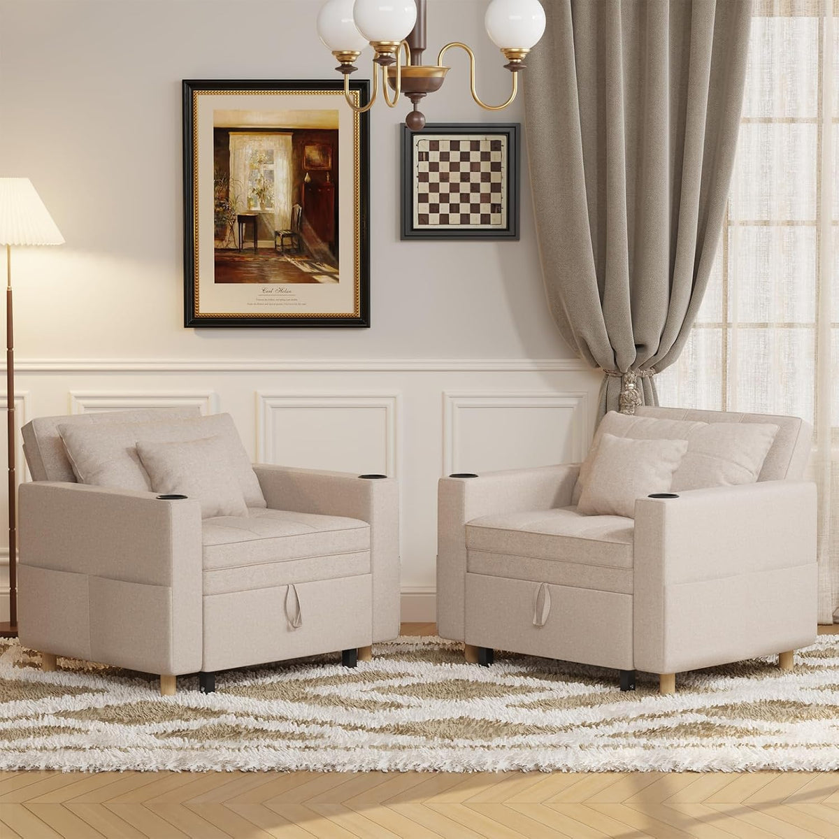 YODOLLA Sleeper Chair Pull Out Bed, Chair Bed Sleeper for Adults, Beige