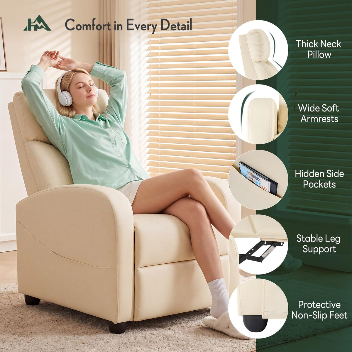 Massage Recliner Chair, Recliner Sofa Fabric for Adults, Recliners Home Theater Seating with Lumbar Support, Reclining Sofa Chair for Living Room, Ink