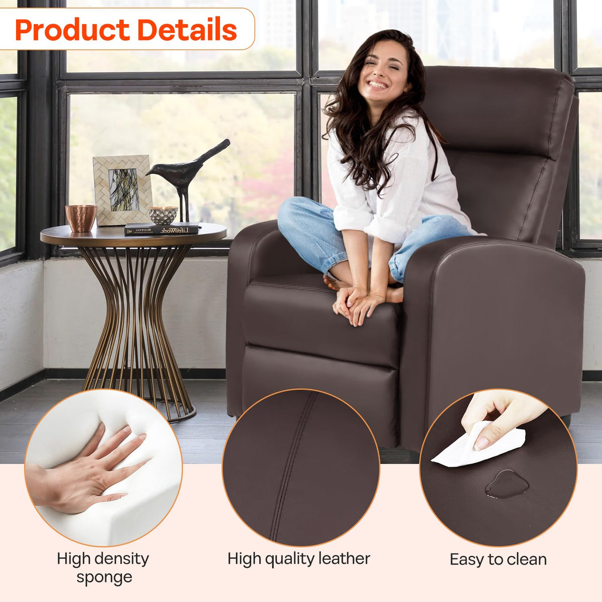 FDW | Recliner Chair | Without Massage Function | Black, PU Leather