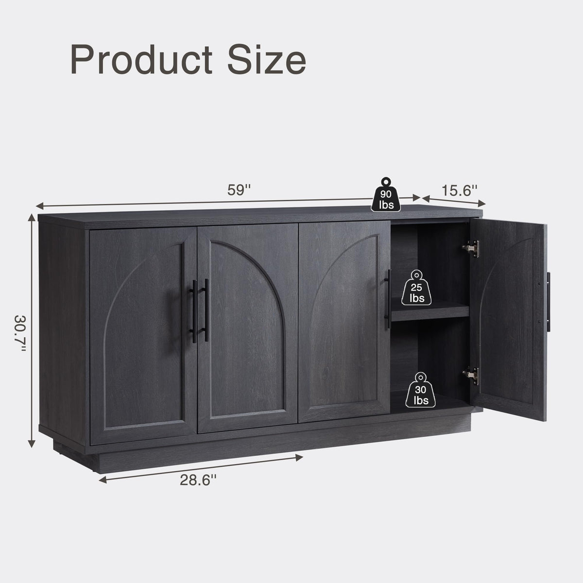 Fatmok 79" Tall Arched Pantry Cabinet with LED Light & Charging Station, Modern Coffee Bar Liquor Cabinet with Wine Rack & Glass Holder, Kitchen Storage Cabinet with Adjustable Shelves, Black Grey