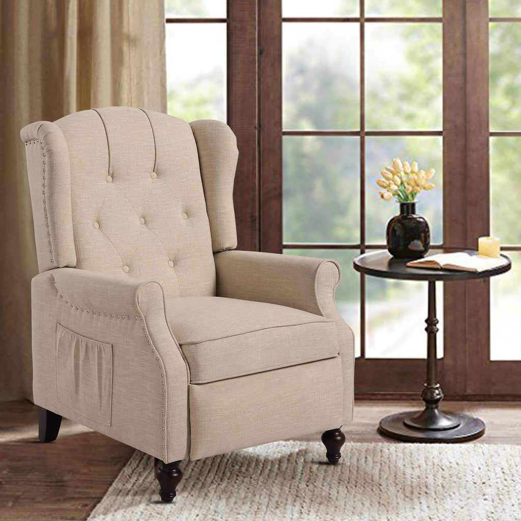 Wingback Recliner Chair - Tufted Arm Chair Recliner - Fabric Push Back Single Sofa for Living Room Adjustable Backrest (Blue Floral)