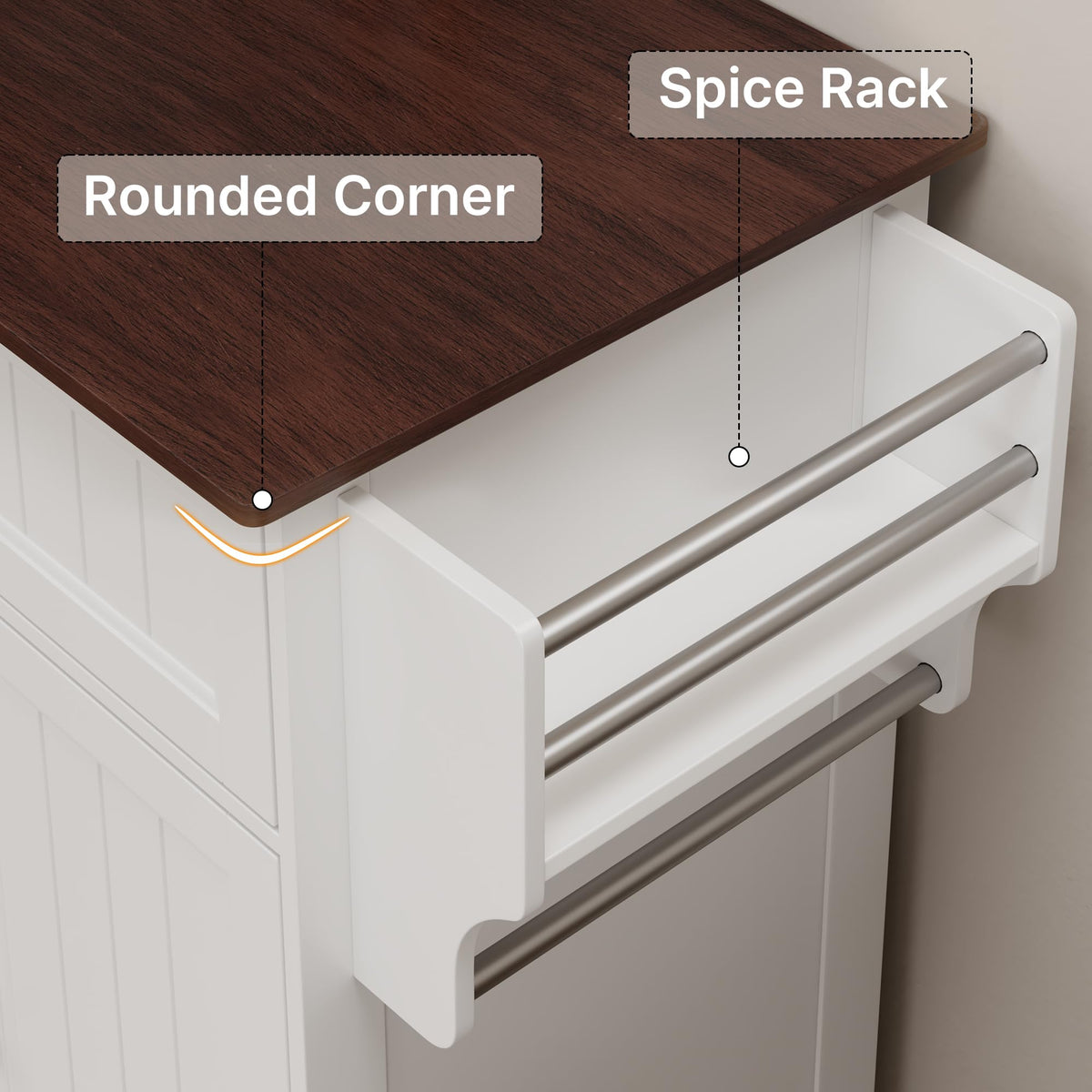 Gizoon Kitchen Island Cart with Adjustable Shelf, White, Tabletop-Oak Color