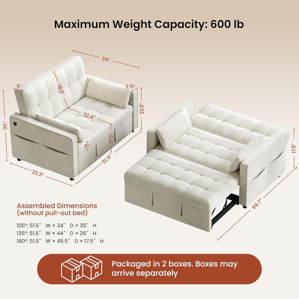 Yaheetech 3 in 1 Sofa Bed Convertible Sleeper Sofa with USB Ports, Beige