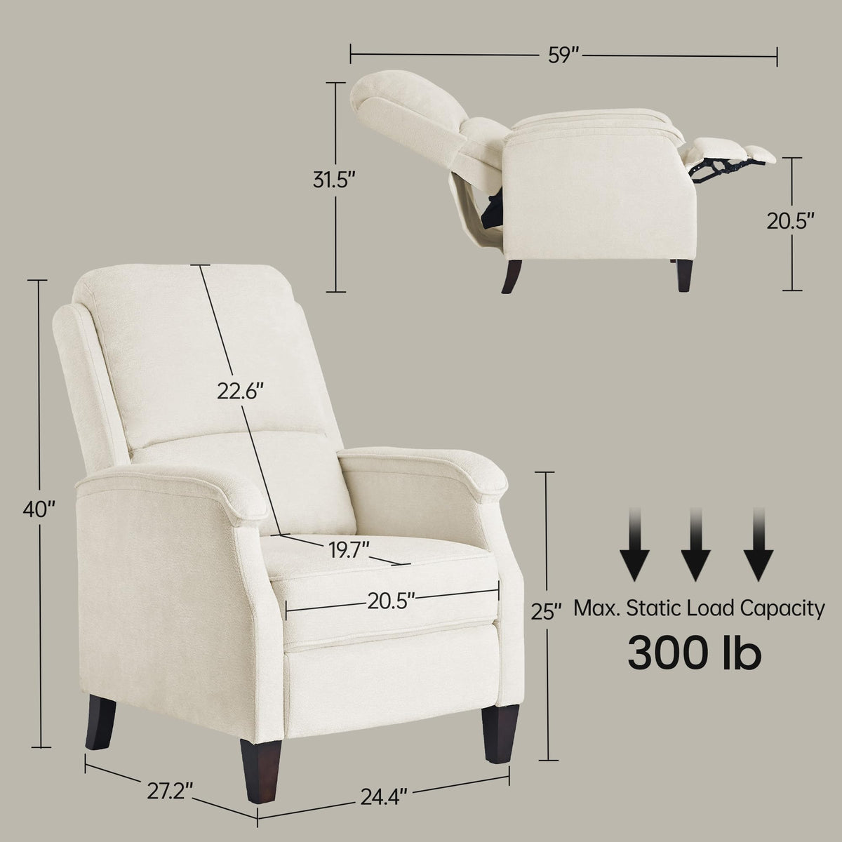 VKNOW Recliner Chair, Fabric Recliner with Adjustable Back, Brown