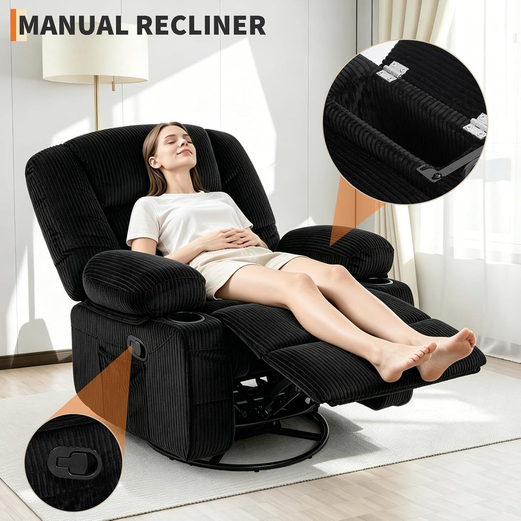 Garvee Oversized Recliner Chair,Extra Wide 360Â° Swivel Rocker Massage Heat