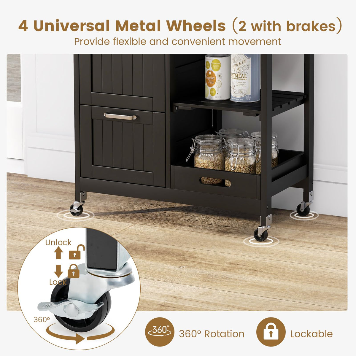 COSTWAY Kitchen Storage Island Cart on Wheels, Kitchen Rolling Trolley Cart