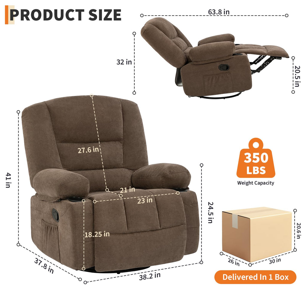 Garvee Oversized Recliner Chair,Extra Wide 360Â° Swivel Rocker Massage Heat