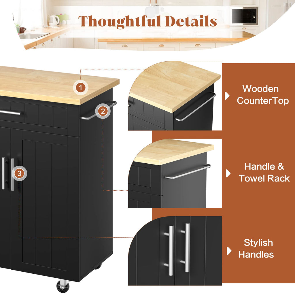 JY QAQA 26" Rolling Kitchen Island Cart on Wheels, Mobile Storage Cabinet with Adjustable Inner Shelves, Kitchen Prep Cart with Towel Rack & Lockable Casters for Small Apartment Kitchen, White