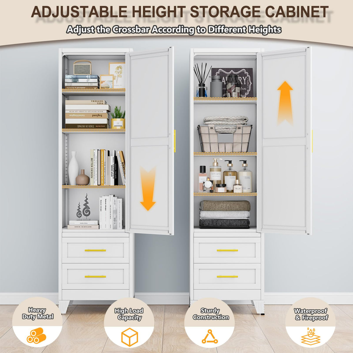 67" Tall Metal Pantry Cabinet, Narrow Freestanding Storage Cabinet, Black