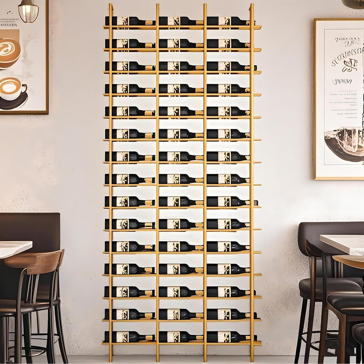 Large Wall Mounted Wine Rack, (Gold, 3 Cols (48 Bottles))