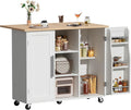 DUMOS Mobile Storage Island on Wheels, 42in Kitchen Cart with Spice Rack