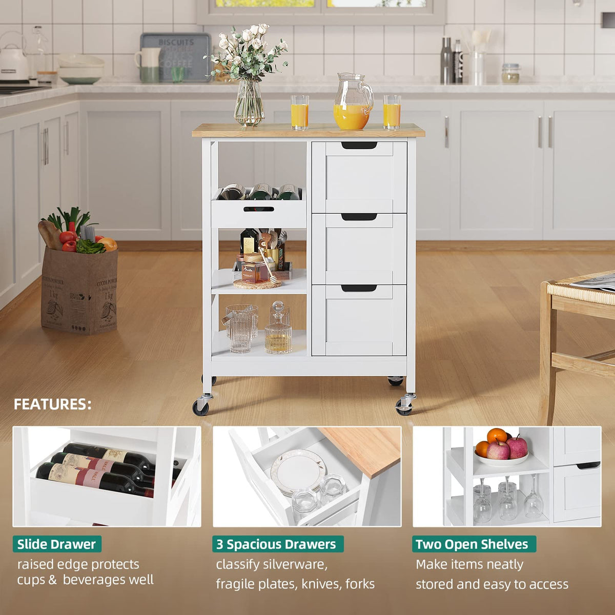 YITAHOME Small Solid Wood Top Kitchen Island Cart on Wheels with Storage