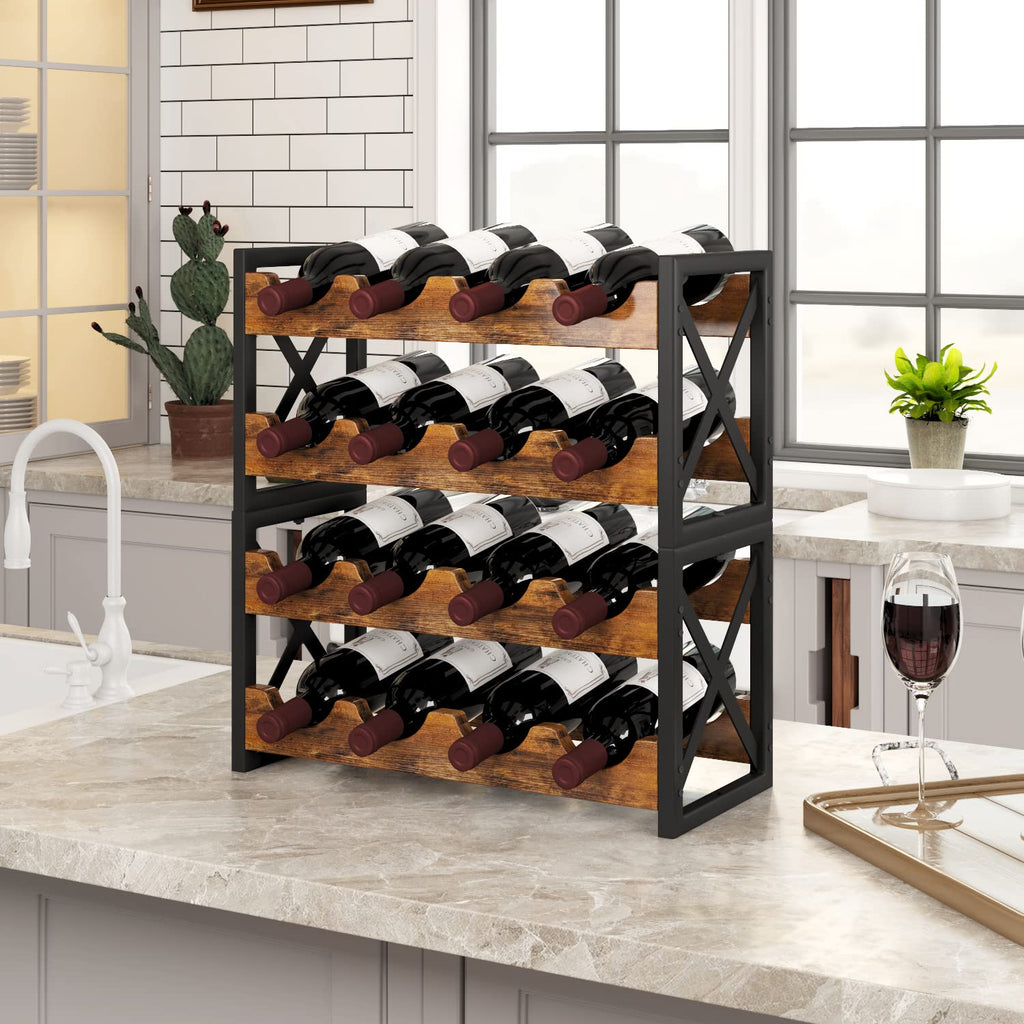 Homeiju 56-Bottle Wine Rack Freestanding Floor, Wooden Wine Storage Shelf, Stackable Wine Rack with Tabletop for Living Room,Kitchen or Wine Cellar