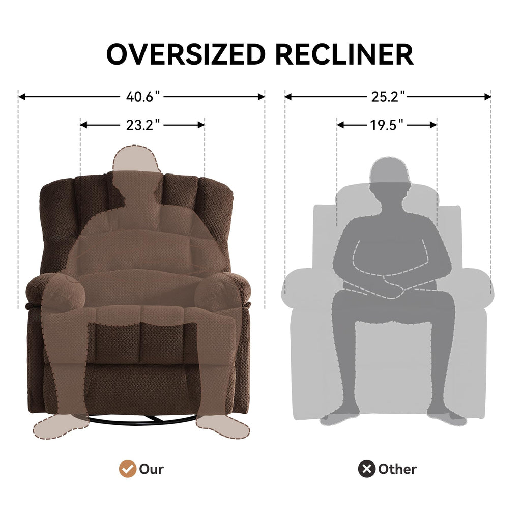 WILLOVE 41" Oversized Rocker Recliner Chair, Rocking Recliners Overstuffed Soft Big Man Manual Recliner, Extra Large Chenille Living Room Chair 350 LBS Capacity, Grey, L