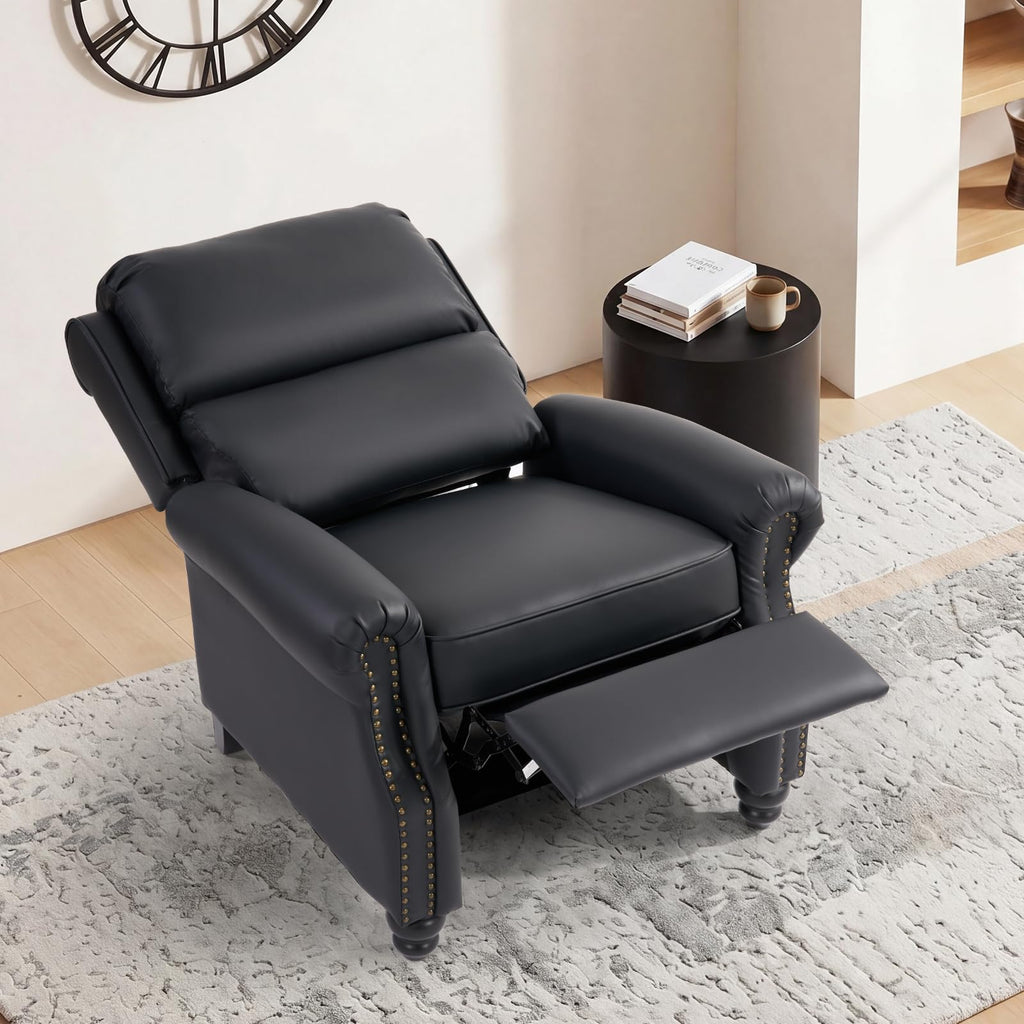 CANMOV Pushback Recliner Chair Faux Leather Armchair Push Back Recliner with Rivet Decoration Single Sofa Accent Chair for Living Room, Chocolate